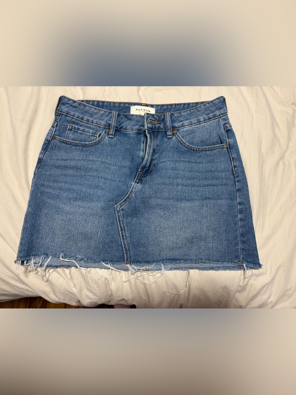 PacSun Blue Denim Frayed Hem Mini Skirt